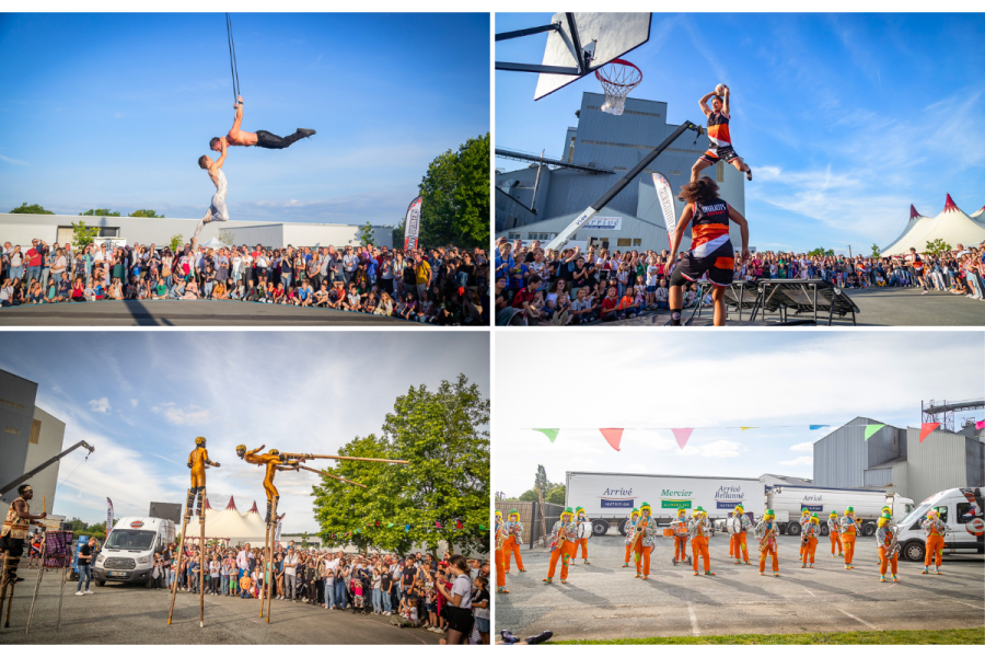 Spectacle spectaculaire, basketteurs, voltigeurs, fanfare