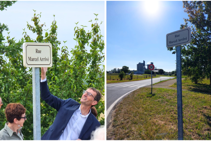 Le panneau de la rue Marcel Arrivé est découvert